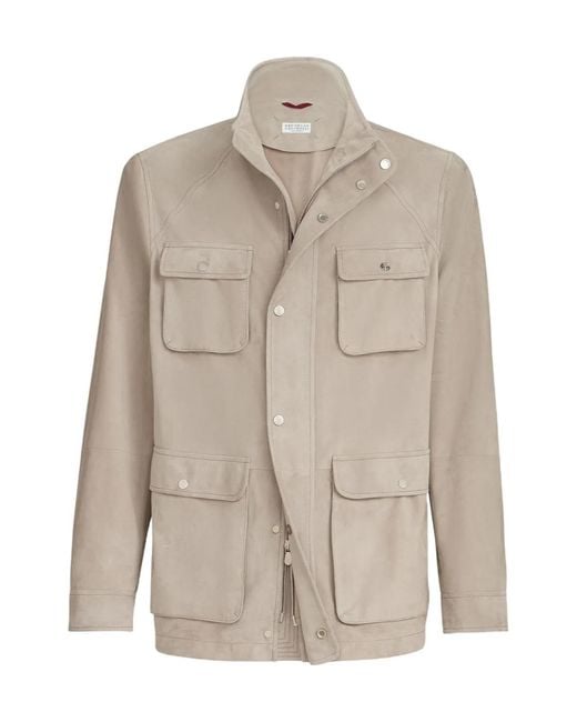 Brunello Cucinelli Natural Suede Unlined Safari Jacket for men