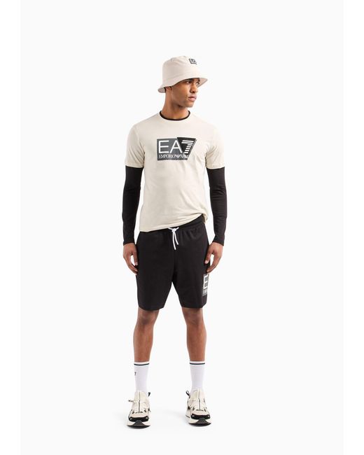 EA7 Black Logo-Printed Drawstring Track Shorts for men