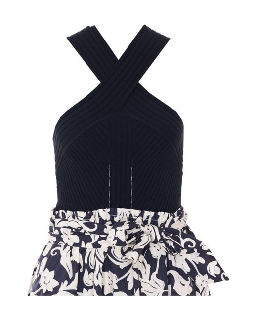 Liu Jo Blue Cross-Strap Printed Midi Dress