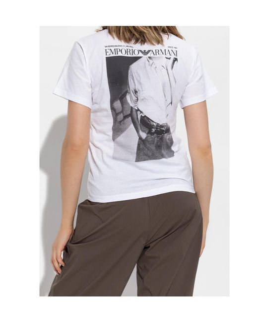 Emporio Armani White Logo Printed Crewneck T-Shirt