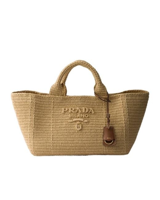 Prada Natural Crochet Large Top Handle Bag