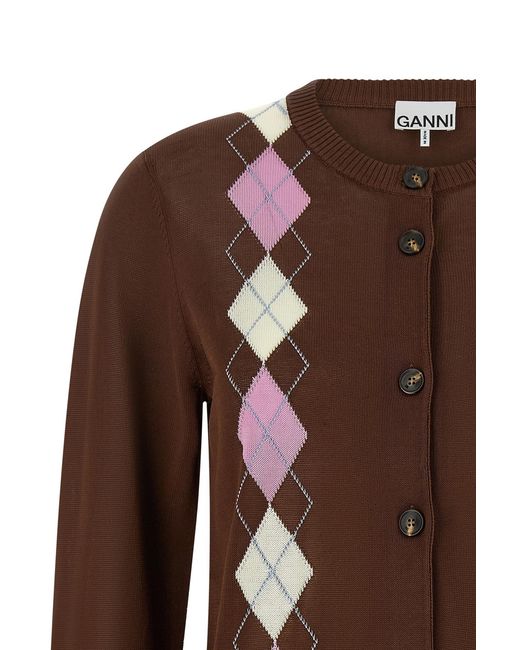 Ganni Brown 'Argyle' Cardigan