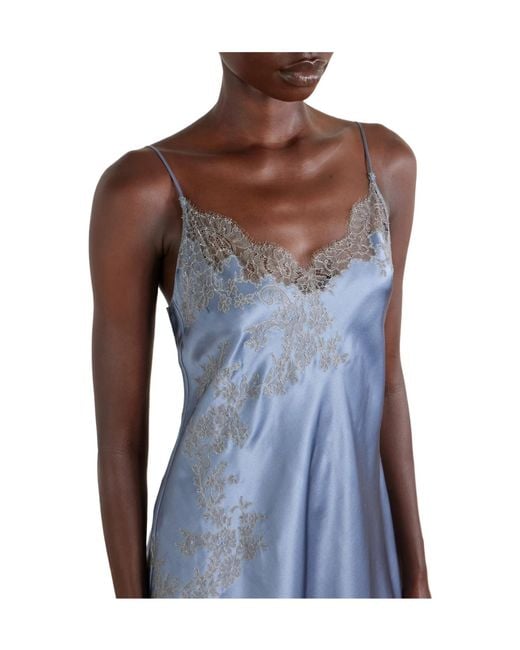Carine Gilson Blue Lace-Embroidered Silk-Satin Mini Dress