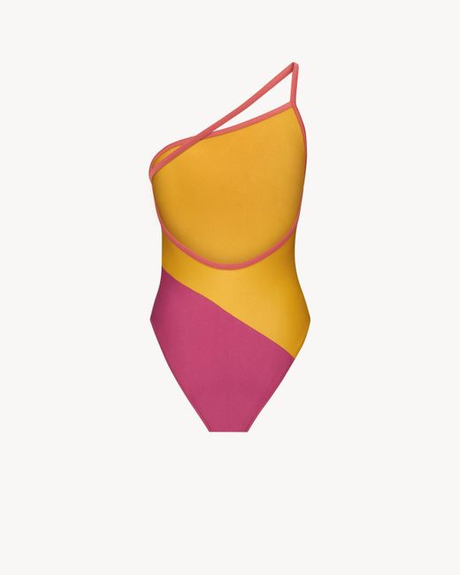 Saint Laurent Yellow One-Shoulder Backless Swimsuit