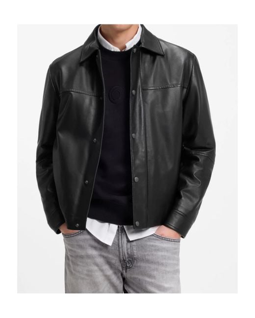 Boss Black Leather Press-Stud Jacket for men