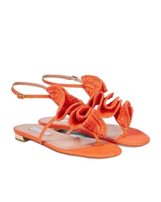 Aquazzura Red Noches Tropicales Raffia Thong Sandals