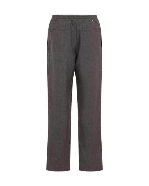 Canali Gray Drawstring-Waist Linen Trousers for men
