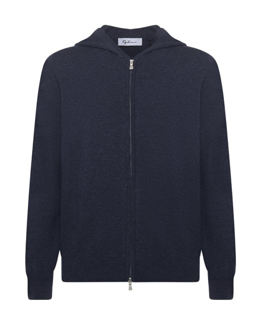 Giuliano Galiano Blue Zip-Up Hooded Sweater for men