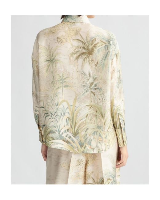 Liu Jo Natural Tropical-Printed Straight Hem Shirt