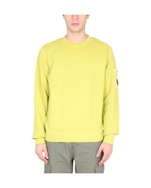 C P Company Yellow Emerized Diagonal Fleece Sweatshirt for men