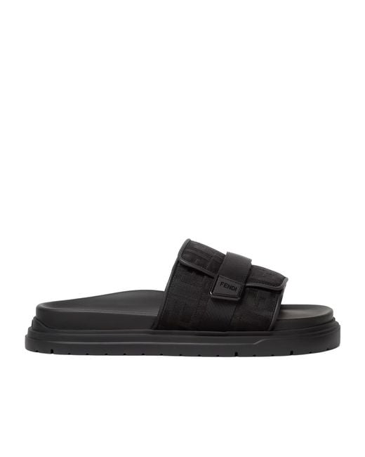 Fendi Black Chunky Monogrammed Slides for men