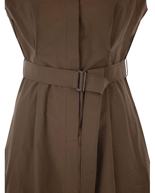 Brunello Cucinelli Brown Long Sleeveless Cotton Dress With Belt