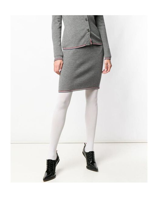 Thom Browne Gray Rwb-Trim Ribbed Pencil Skirt