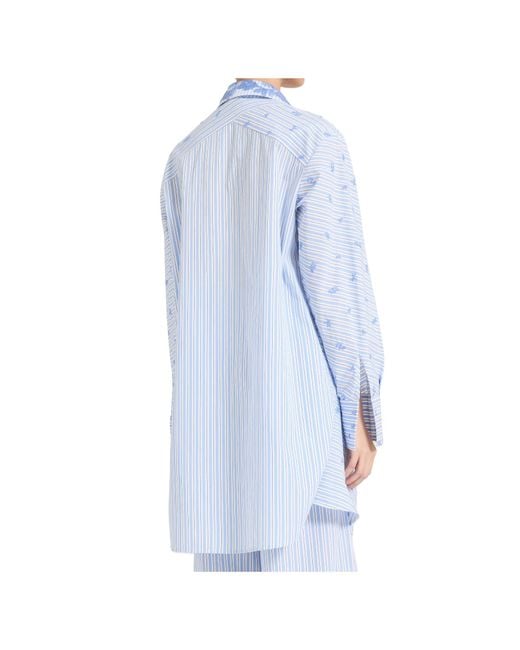 Ermanno Scervino Blue Lace-Collar Stripe-Print Shirt