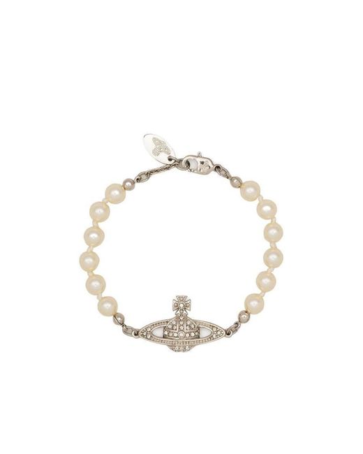 Vivienne Westwood Metallic Mini Bas Relief Pearl Logo-Charm Bracelet
