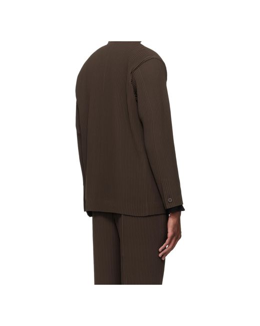 Homme Plissé Issey Miyake Brown Homme Plissé Issey Miyake Pleated Collarless Jacket for men