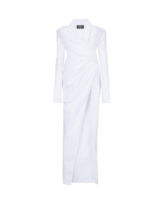 Balmain White Long-Sleeved Poplin Bustier Dress