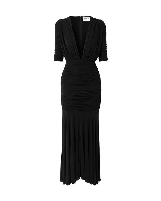 TOVE Women's Black V-Neck Ruched Dress - www.disolcolor.com