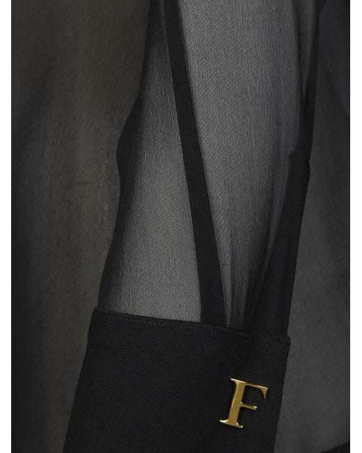 Elisabetta Franchi Black Sash Belt Georgette Crêpe Blouse