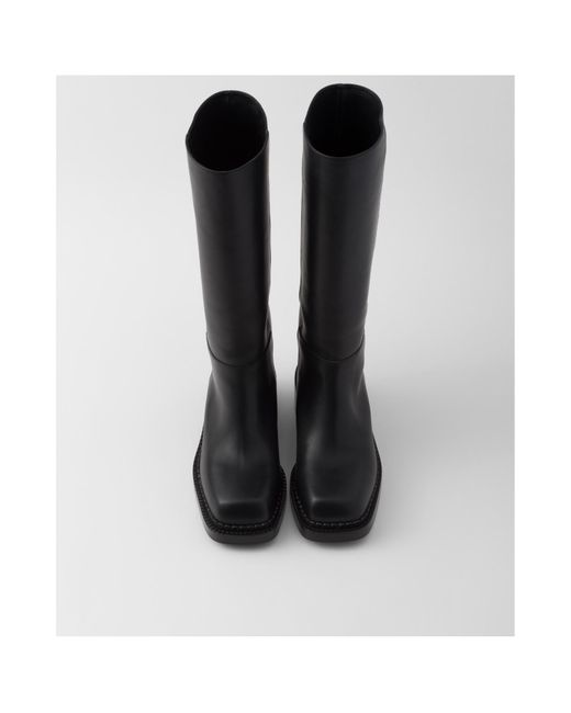 Prada Black Square-Toe Knee-High Boots