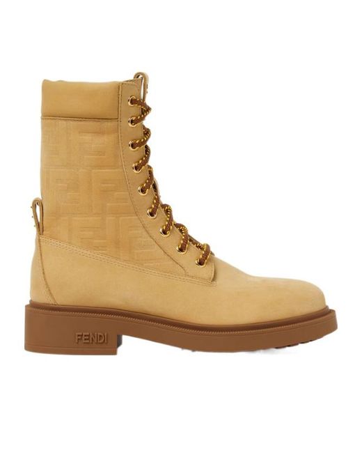 Fendi Brown Water-Resistant Nubuck Boots With Finish And Rubber Sole