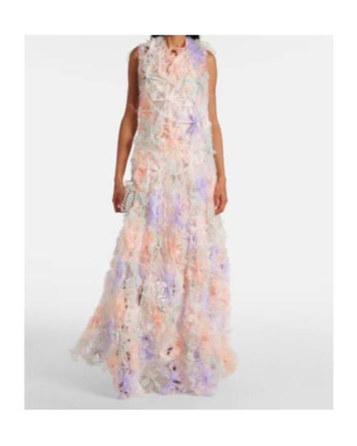SUSAN FANG Pink Floral Appliqué Maxi Dress