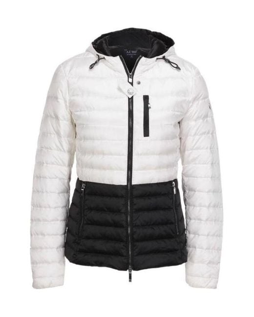 Armani Jeans White Color Matching Design Quilted Down Jacket