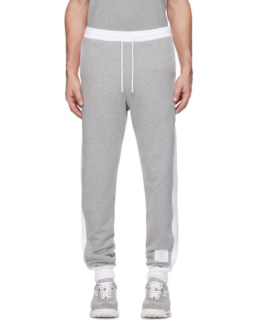 Thom Browne Gray Mid-Rise Jersey Track Trousers for men