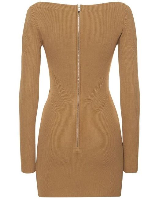 Dion Lee Brown Deep V-Neck Rib Knit Mini Dress