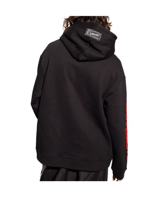 Raf Simons Blue Logo Embroidered Drawstring Hoodie for men