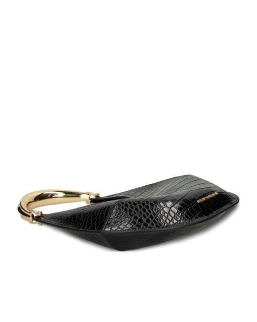 Elisabetta Franchi Black Medium Hobo Bag With Crocodile-Effect