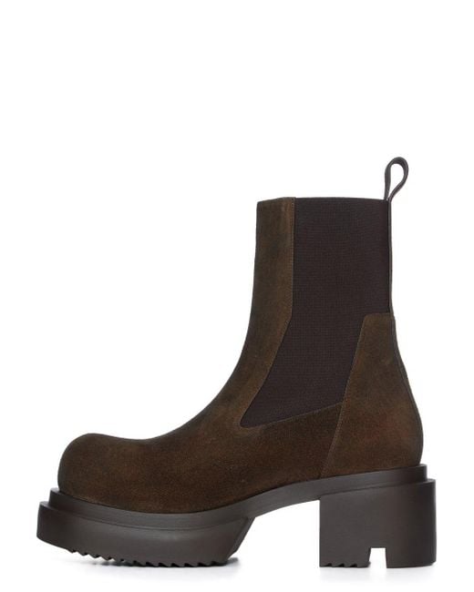 Rick Owens Brown Beatle Bogun Block Heel Chelsea Boots