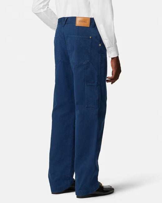 Versace Blue Logo-Patch Straight-Leg Jeans for men