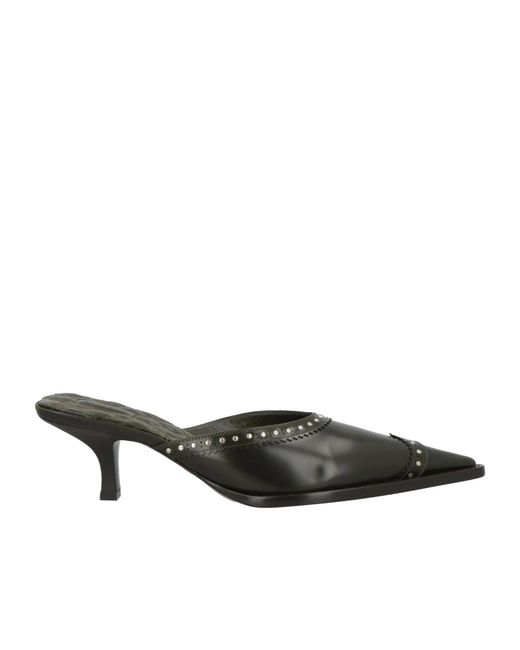 Burberry Black Studded Heel Leather Mule Slippers