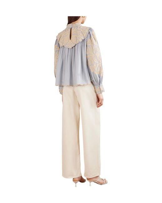 Sea White Alexandra Pleated Embroidered Cotton-Voile Blouse