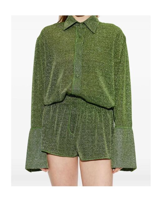 Oseree Green Oséree Lurex Oversized Shirt