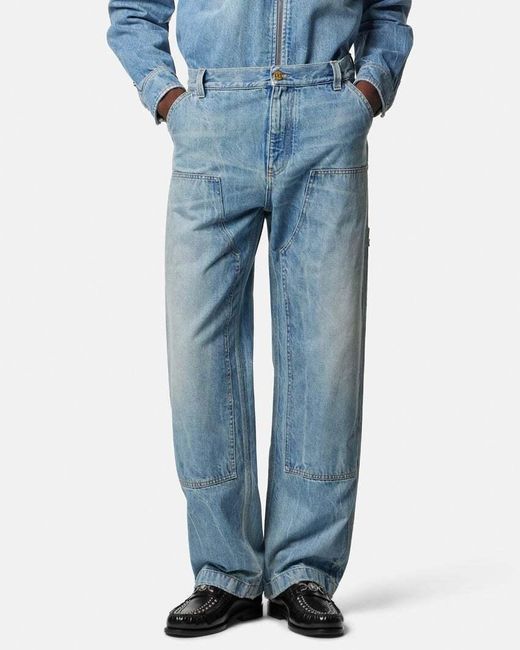 Versace Blue Logo Patch Cargo Jeans for men