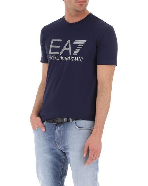 EA7 Blue Logo Printed T-Shirt for men