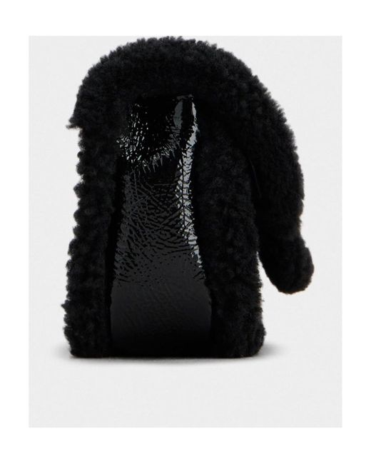 Roger Vivier Black Jeu De Fille Viv' Shearling Strass Buckle Clutch Bag