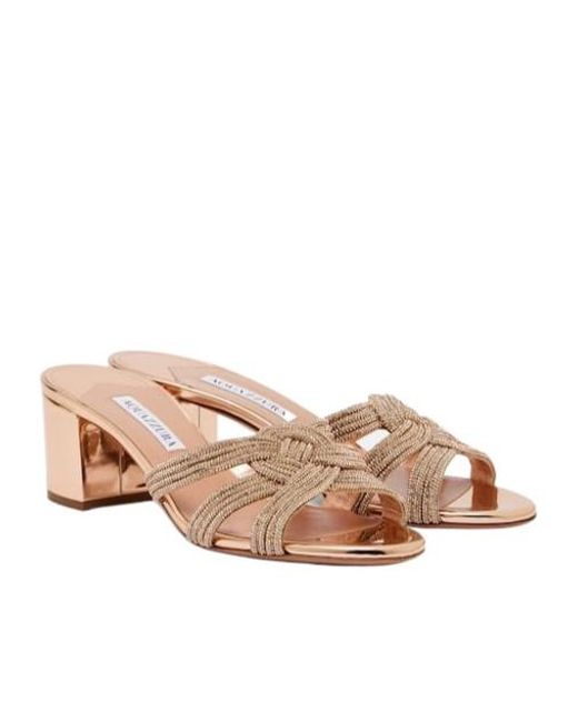 Aquazzura Pink Felix Embellished Leather Sandals