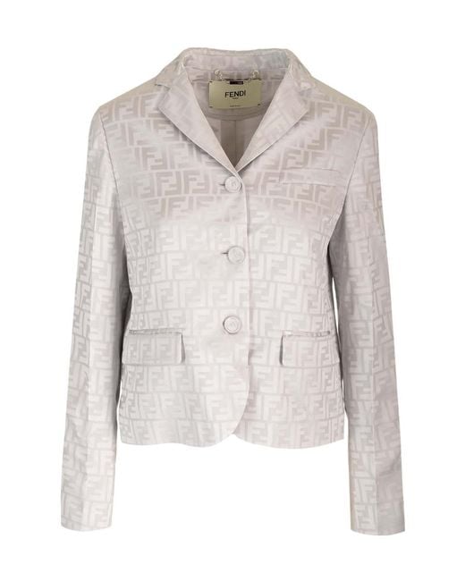 Fendi Gray Single-Breasted Ff Jacquard Satin Jacket