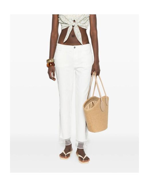 Ermanno Scervino White Lace-Trim Jeans