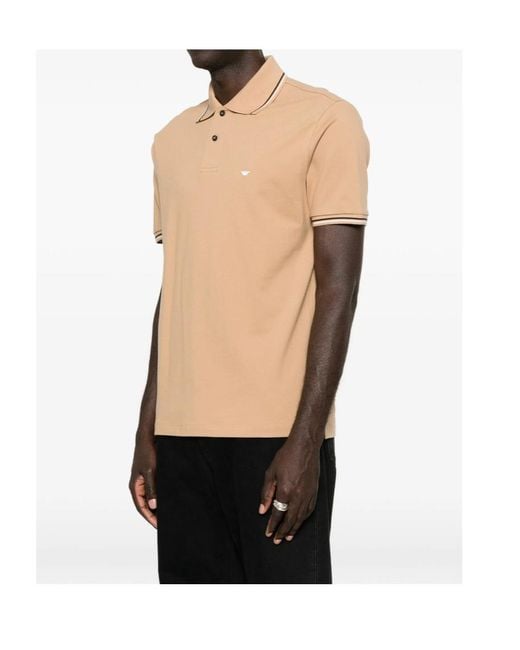 Emporio Armani Natural Logo-Embroidered Tipped Polo Shirt for men