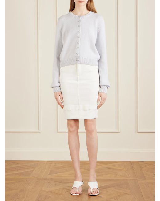 Khaite White Kendra Denim Midi Skirt