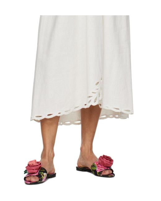 Dolce & Gabbana White Floral Detailed Slip-On Slides