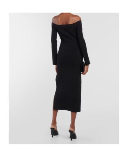 Galvan Black Aphrodite Off-Shoulder Midi Dress
