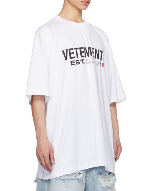 Vetements White Logo-Print Cotton T-Shirt for men