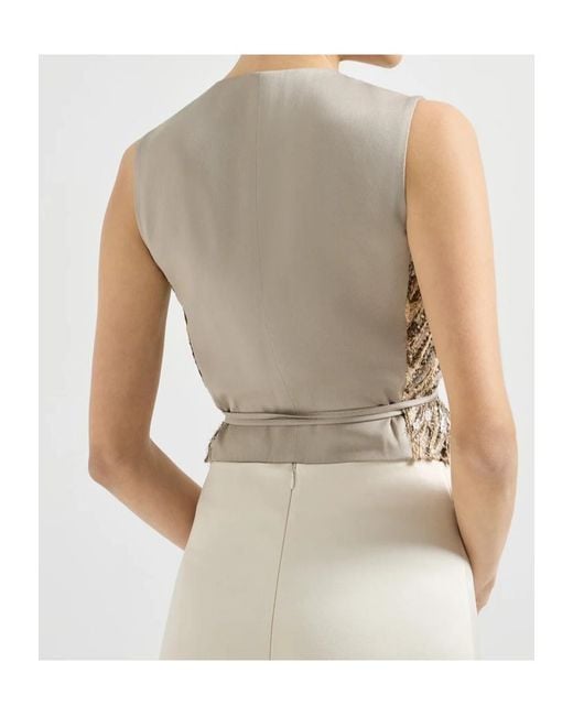 Brunello Cucinelli Natural Sequin-Embellished V-Neck Vest