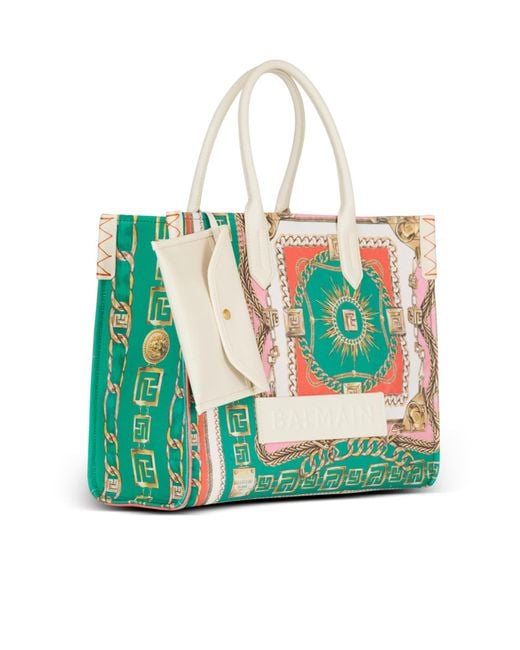Balmain Green Printed B-Army Medium Tote Bag