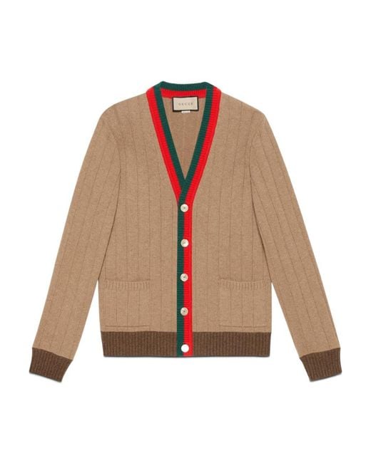 Gucci Natural Web Stripe Ribbed-Knit Cardigan for men